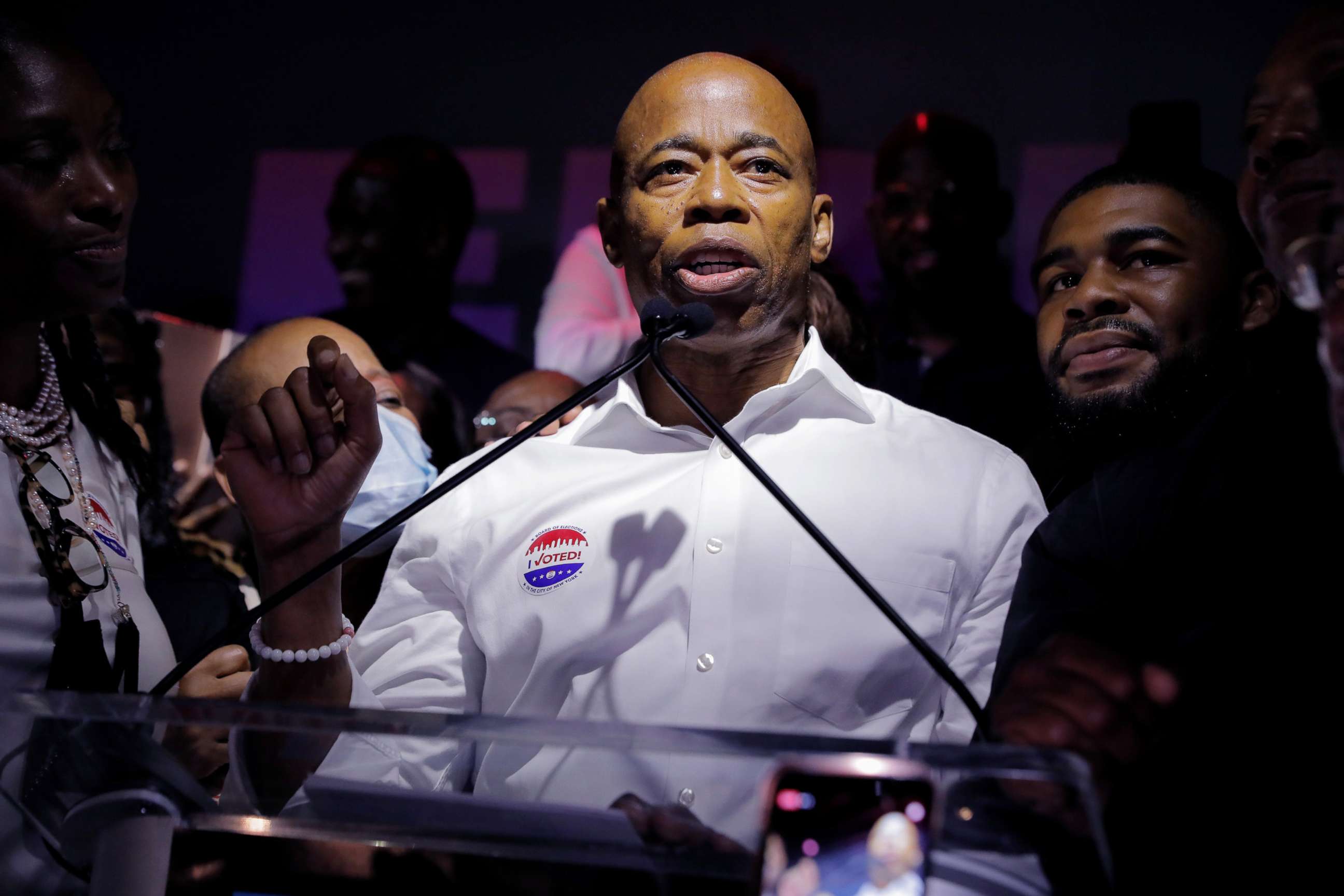 PHOTO: Eric Adams speaks at a New York City primary mayoral election night party in New York City, June 22, 2021.