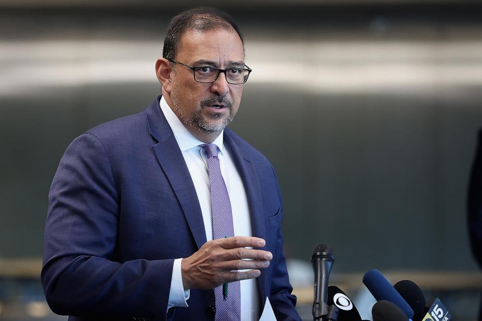 PHOTO: Arizona Secretary Of State Adrian Fontes speaks with the media on Nov. 5, 2024, in Phoenix.