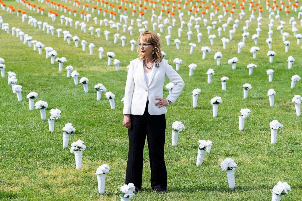 PHOTO: Former Rep. Gabrielle Giffords poses for picture at a memorial on the National Mall to remember victims of gun violence where members of Congress spoke to call for action on gun safety legislation in Washington, June 7, 2022.