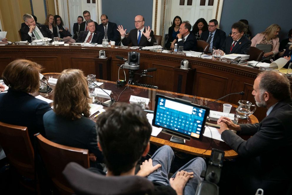 PHOTO: Ady Barkan, a health care activist who suffers from Amyotrophic lateral sclerosis, testifies before the House Rules Committee at a hearing on a "Medicare for All" bill for government-provided health care, on Capitol Hill, April 30, 2019. 