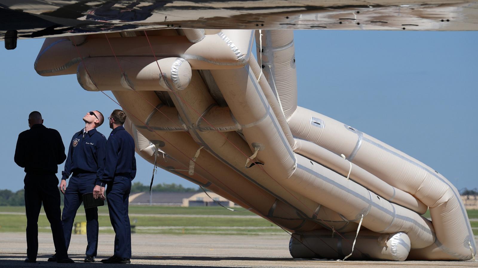 Inflatable slide deploys on Qatari-gifted Air Force One ahead of Trump's Dallas trip