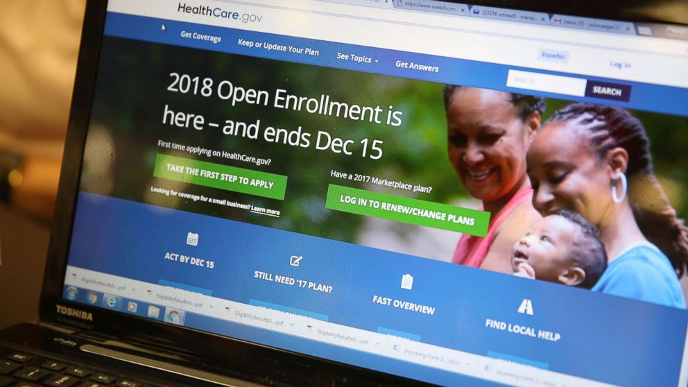 A computer screen shows the enrollment page for the Affordable Care Act, Nov. 1, 2017, in Miami, Florida. The open enrollment period to sign up for a health plan under the Affordable Care Act started today and runs through Dec. 15th.
