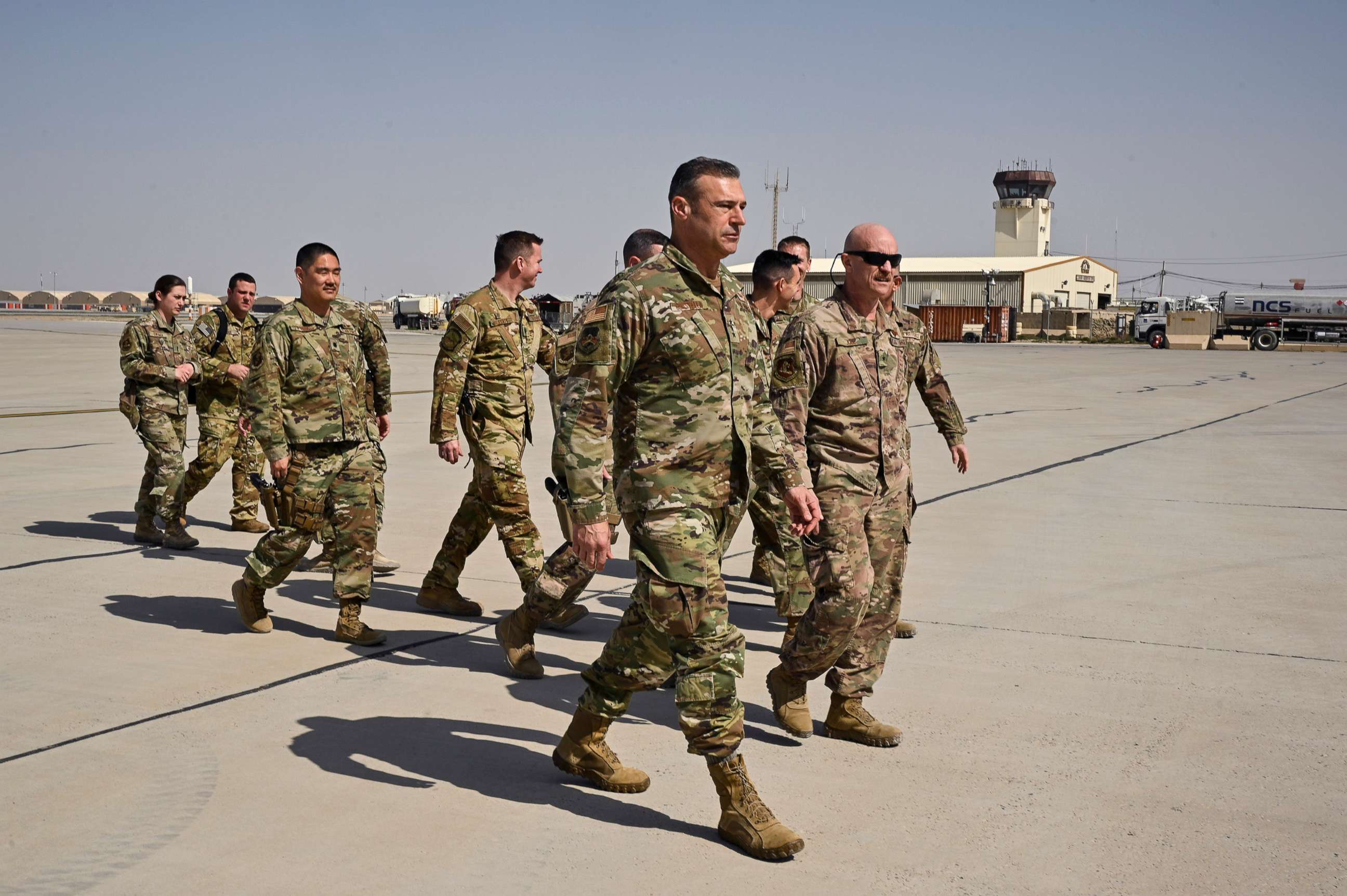 PHOTO: U.S. Air Force Lt. Gen. Joseph T. Guastella, Jr., Commander, U.S. Air Forces Central Command and Combined Forces Air Component Commander, is greeted at Kandahar Airfield, Afghanistan  during a visit   on Feb. 24, 2020. 