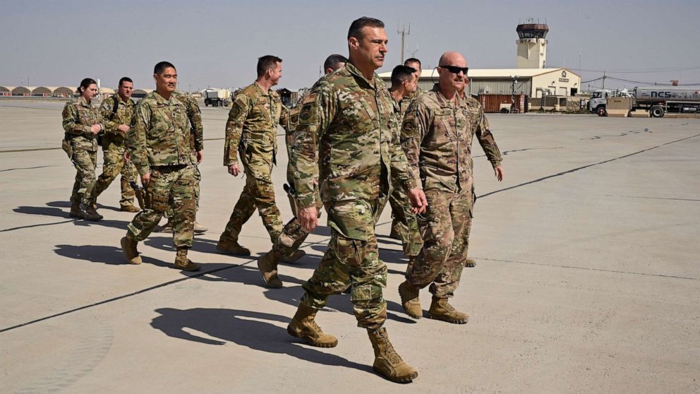 PHOTO: U.S. Air Force Lt. Gen. Joseph T. Guastella, Jr., Commander, U.S. Air Forces Central Command and Combined Forces Air Component Commander, is greeted at Kandahar Airfield, Afghanistan  during a visit   on Feb. 24, 2020. 