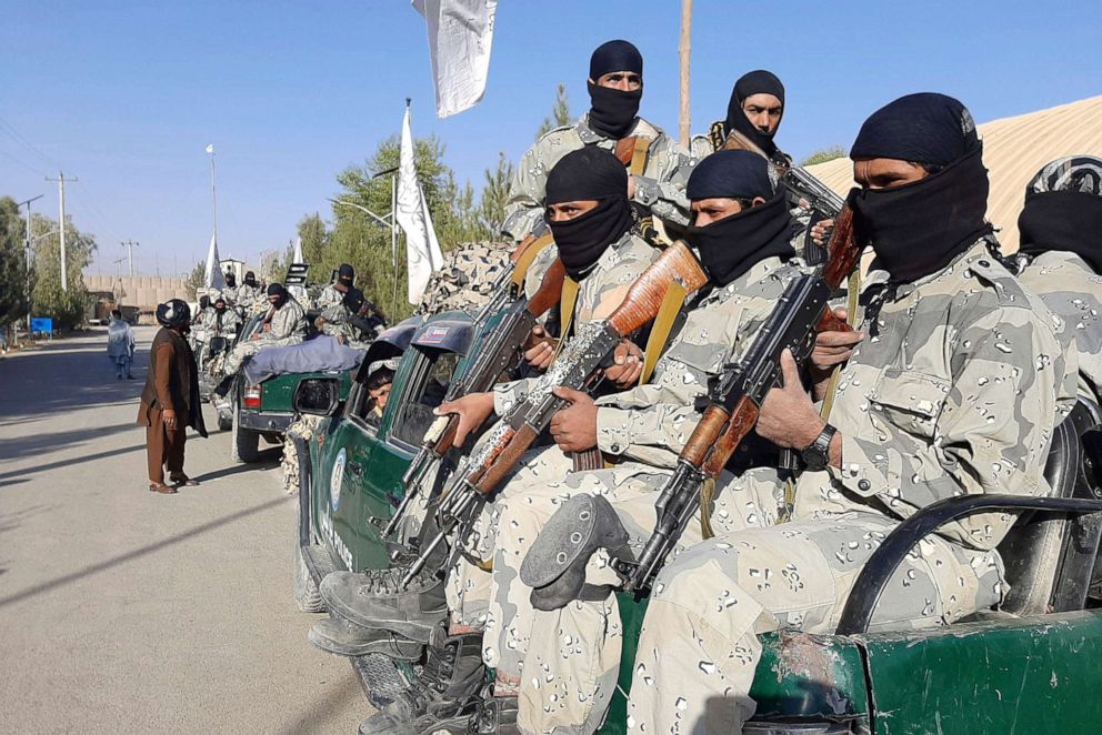 PHOTO: Members of the Taliban patrol in Lashkar Gah, Helmand province, Afghanistan, Oct. 25, 2021. 