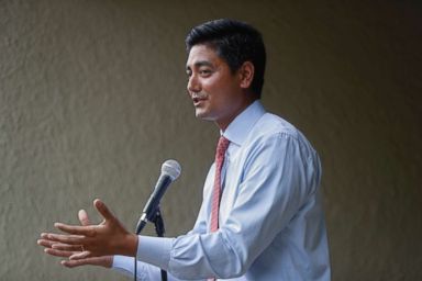 PHOTO: Hamilton County Clerk of Courts Aftab Pureval speaks during the Women for Aftab advocacy group kickoff event in support of Purevals 1st House District challenge to veteran Republican Rep. Steve Chabot, June 13, 2018, in Cincinnati.