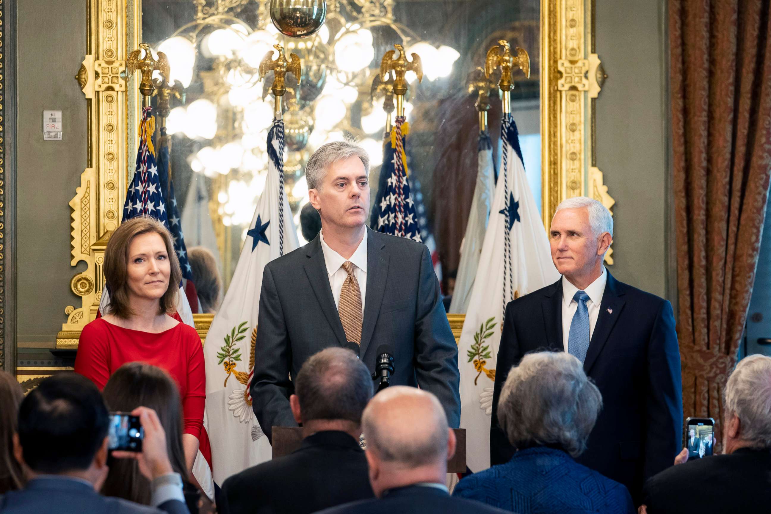 PHOTO: Stephen Akard, seen here at his swearing-in ceremony with Vice President Pence, resigned as acting Inspector General and Director of the Office of Foreign Missions at the State Department.