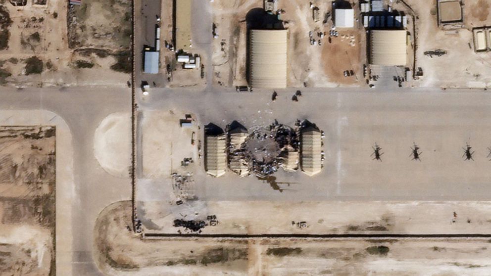 PHOTO: This Jan. 8, 2020, satellite image released by Planet Labs Inc., reportedly shows damage to the Ain al-Asad US airbase in western Iraq, after being hit by rockets from Iran.