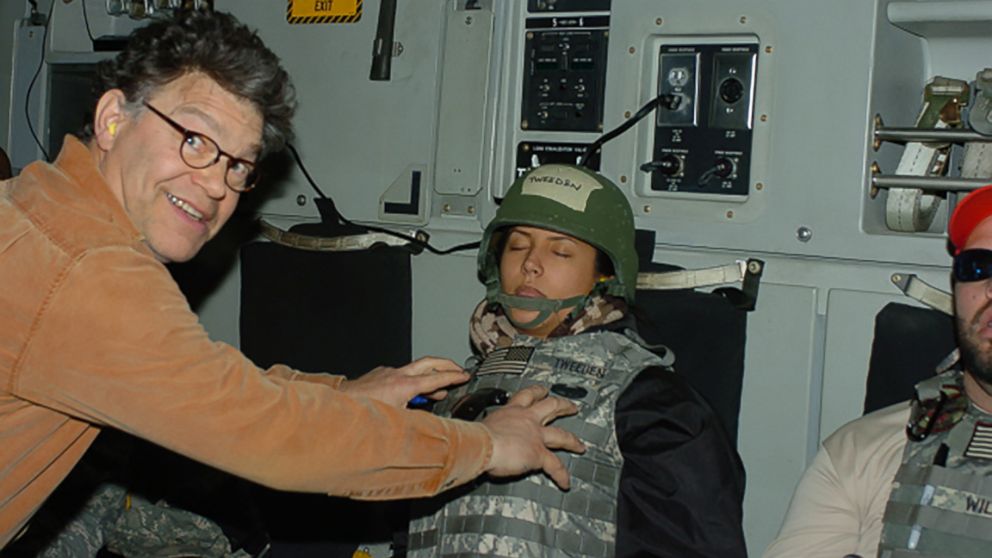 PHOTO: Leeann Tweeden posted this photo online that she says was taken while she was asleep on a flight back from a 2006 USO trip. She says it shows then-comedian Al Franken, who is now a U.S. Senator, groping her.