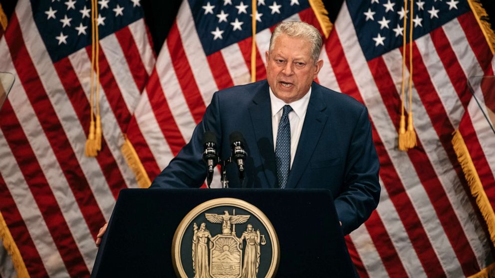 PHOTO: Former Vice President Al Gore delivers a speech on the importance of renewable energy, prior to Governer Cuomo signing the Climate Leadership and Community Protection Act at Fordham Law School, July 18, 2019 in New York City.