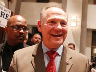 PHOTO: Senate candidate Roy Moore greets supporters during an election-night watch party at the RSA activity center, Dec. 12, 2017, in Montgomery, Ala.