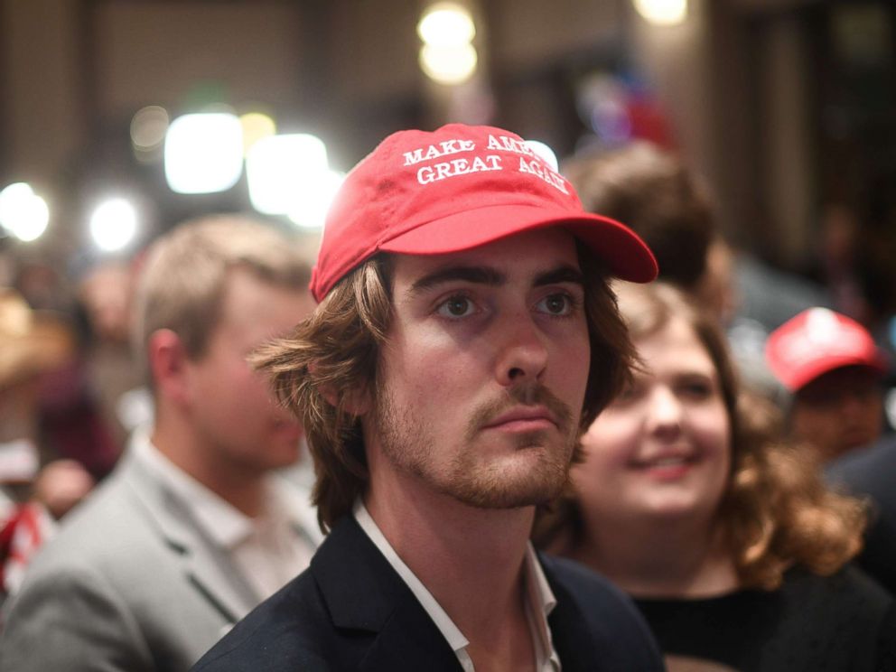 PHOTO: A supporter of Republican senatorial candidate Roy Moore watches results at an election night party in Montgomery, Ala., on Dec. 12, 2017.