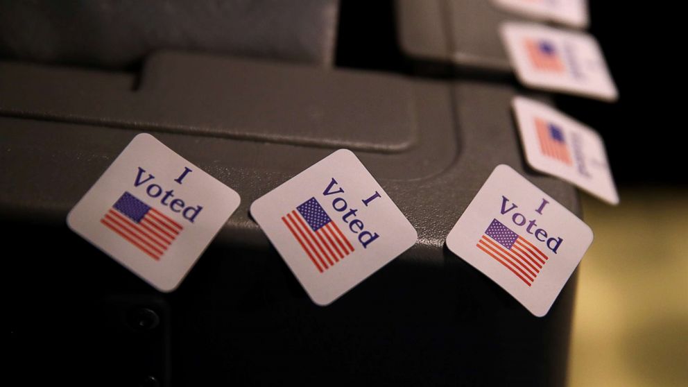I voted stickers are displayed on a voting machine as democratic senatorial candidate Doug Jones casts his ballot at Brookwood Baptist Church, Dec. 12, 2017, in Mountain Brook, Ala. Doug Jones is facing off against Republican Roy Moore in a special election for U.S. Senate.  