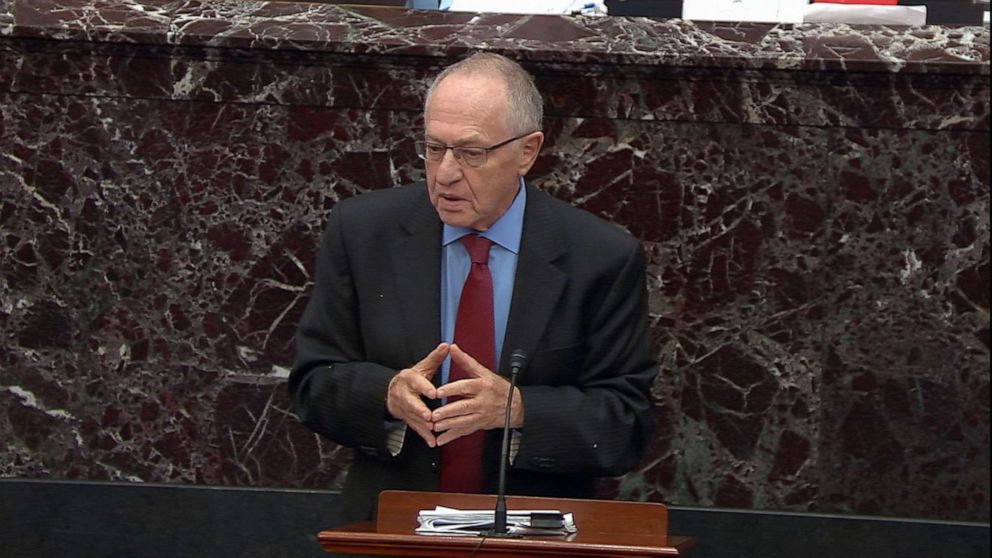 PHOTO: Alan Dershowitz speaks on the Senate floor during the impeachment trial of President Donald Trump, Jan. 29, 2020, in Washington, DC.