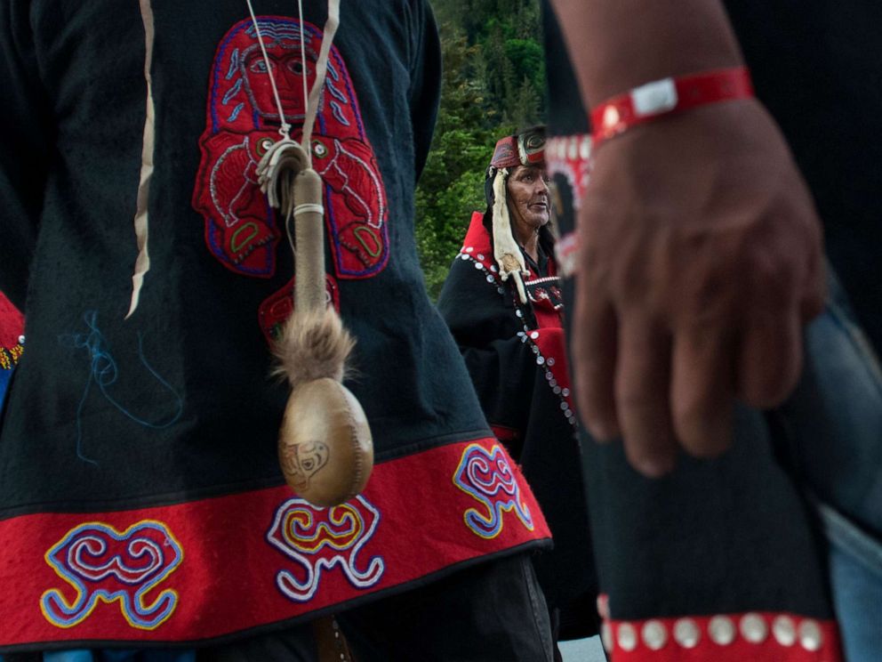 PHOTO: Alaskan tribal members are pictured during the grand entrance of a Native American event in Juneau, Alaska, June 11, 2014.