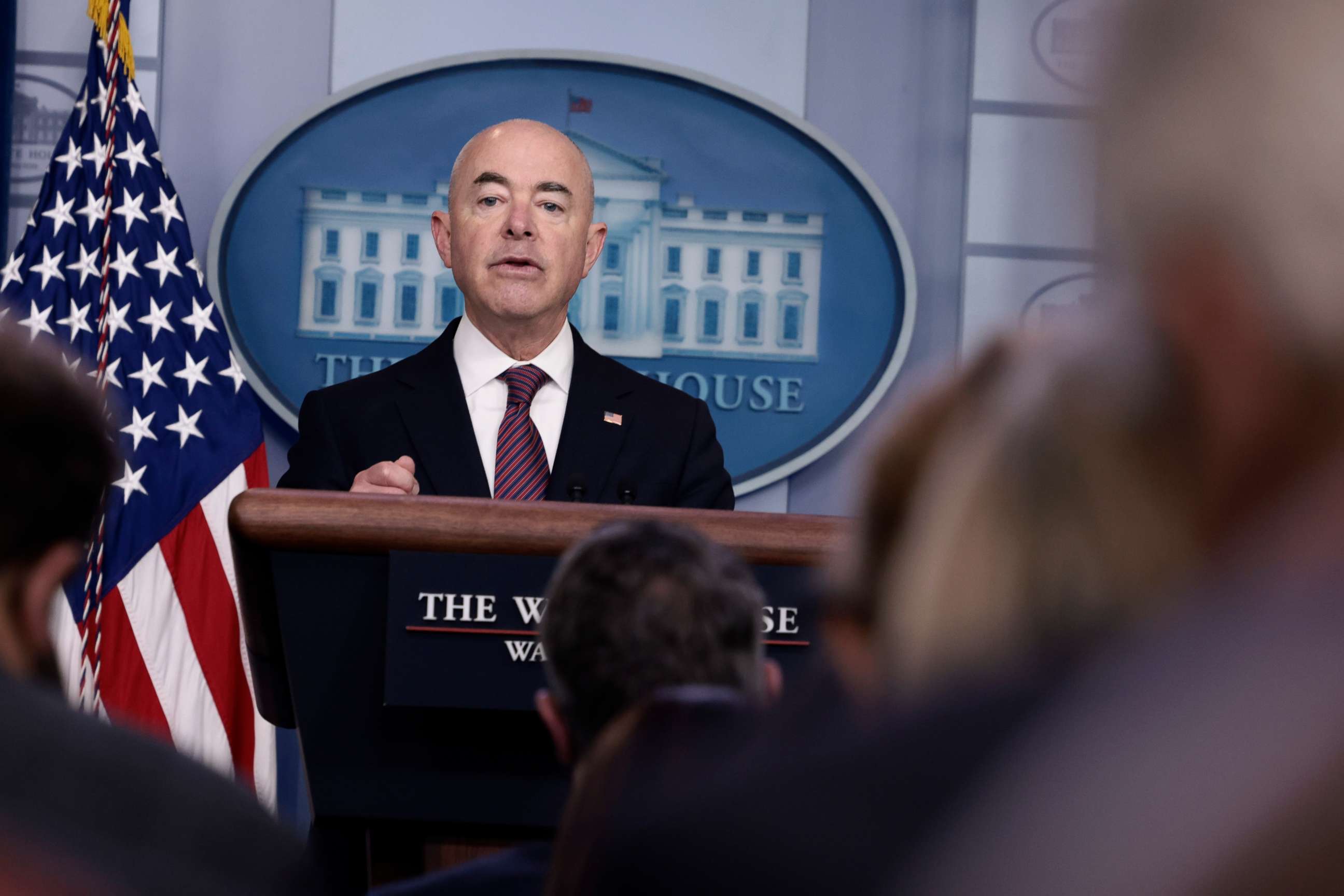PHOTO: U.S. Homeland Security Secretary Alejandro Mayorkas speaks at a press briefing at the White House on Sept. 24, 2021, in Washington.