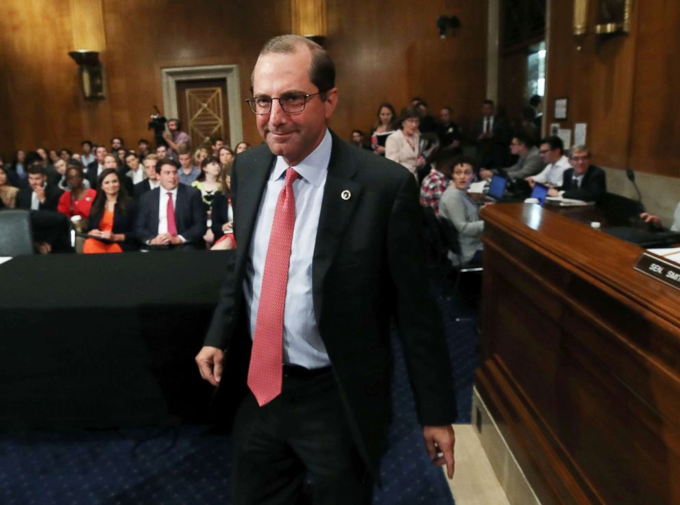 PHOTO: HHS Secretary Alex Azar prepares to testify before the Senate Health, Education, Labor and Pensions Committee on Capitol Hill, June 12, 2018, in Washington. 