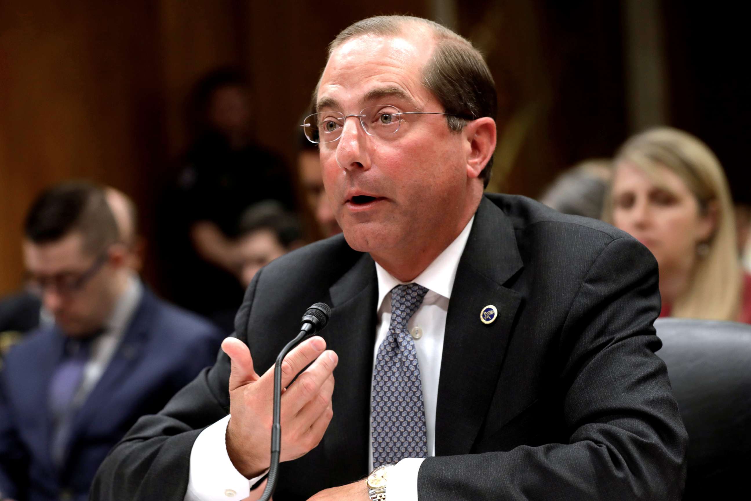 PHOTO: HHS Secretary Alex Azar testifies before a Senate Appropriations Labor, Health and Human Services, Education and Related Agencies Subcommittee hearing on Capitol Hill in Washington, April 4, 2019. 