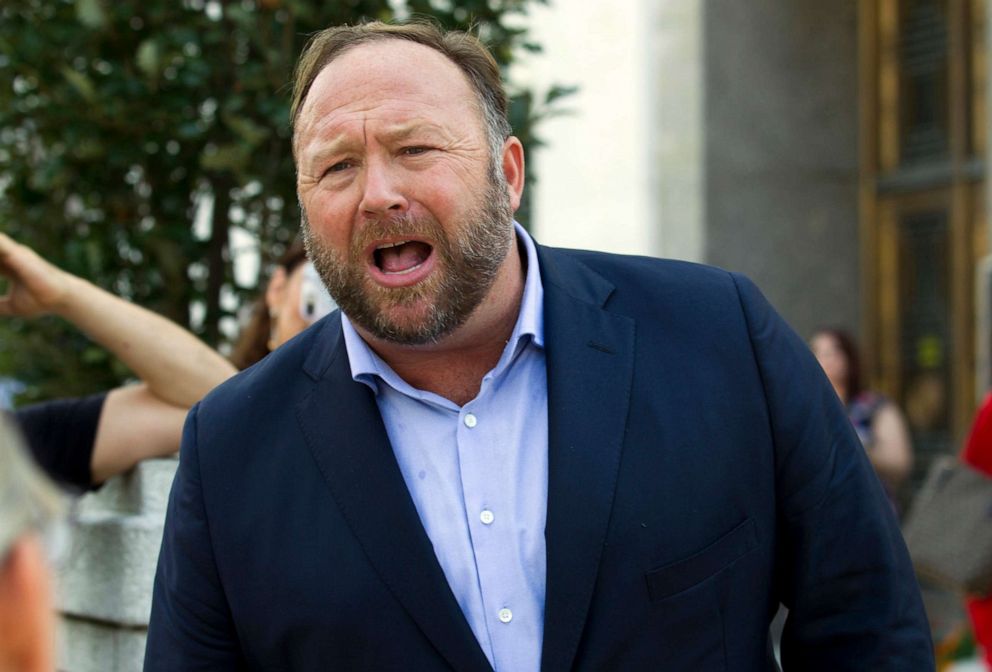 PHOTO: Alex Jones speaks outside of the Dirksen building of Capitol Hill in Washington, Sept. 5, 2018.