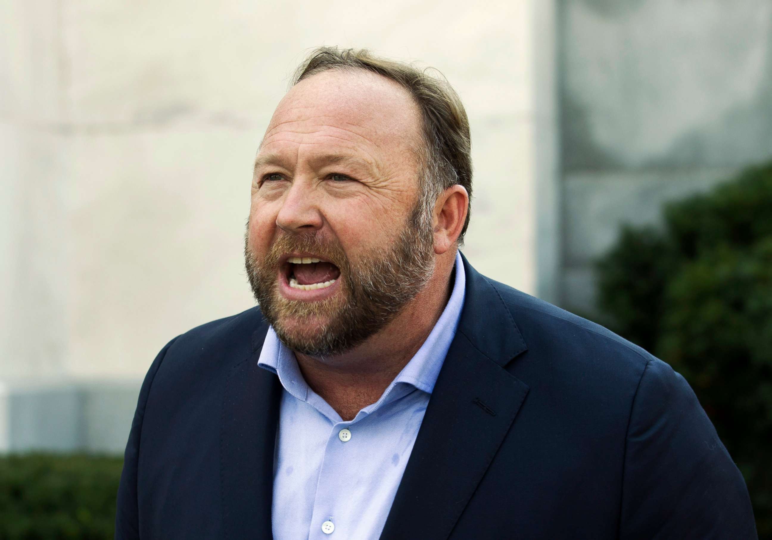 PHOTO: In this Sept. 5, 2018 file photo Alex Jones speaks outside of the Dirksen building on Capitol Hill in Washington, D.C.