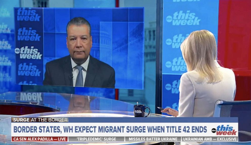 PHOTO: A video grab show Alex Padilla in an interview with Martha Raddatz on This Week.