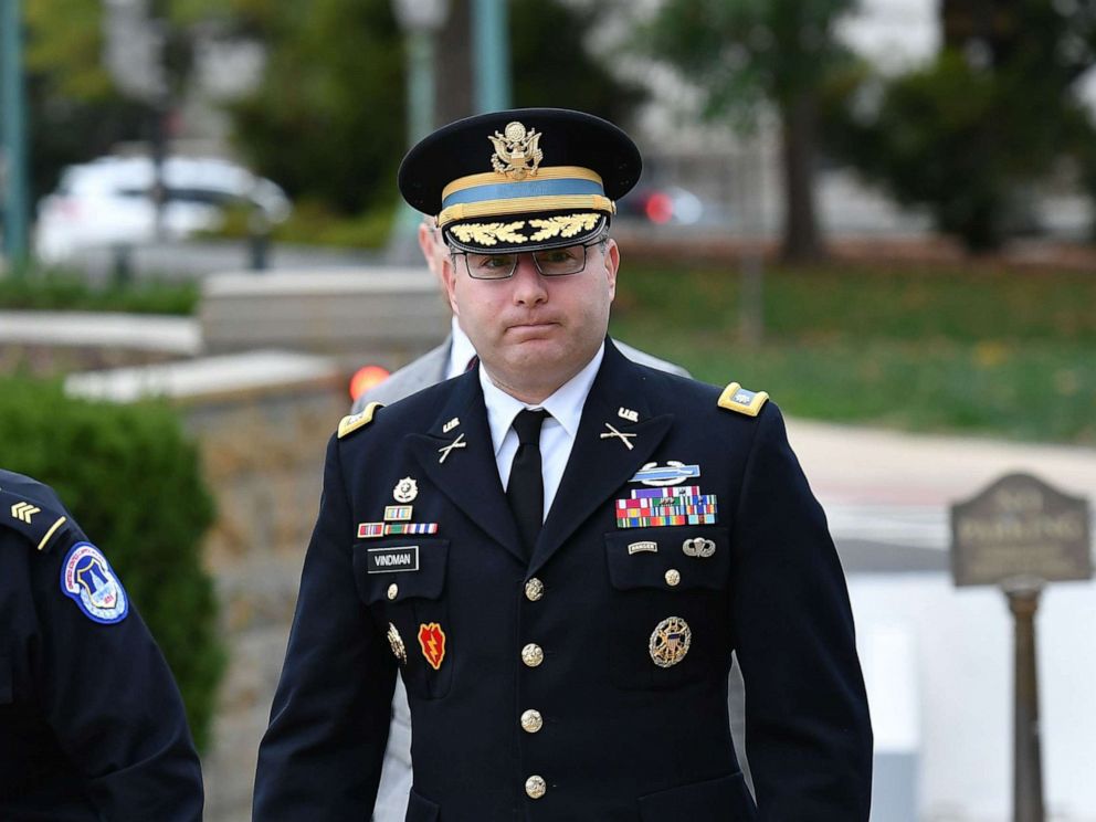 PHOTO: National Security Council Director for European Affairs Alexander Vindman arrives for a closed-door deposition at the US Capitol in Washington, D.C., Oct. 29, 2019.