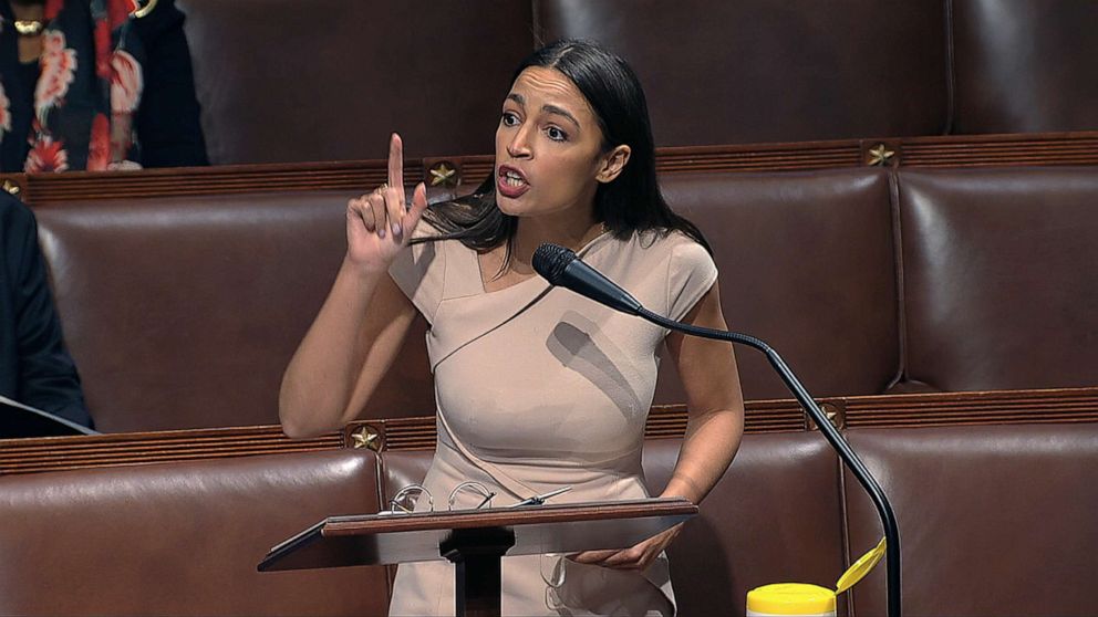 PHOTO:In this image from video, Rep. Alexandria Ocasio-Cortez, D-N.Y., speaks on the floor of the House of Representatives at the U.S. Capitol, April 23, 2020.
