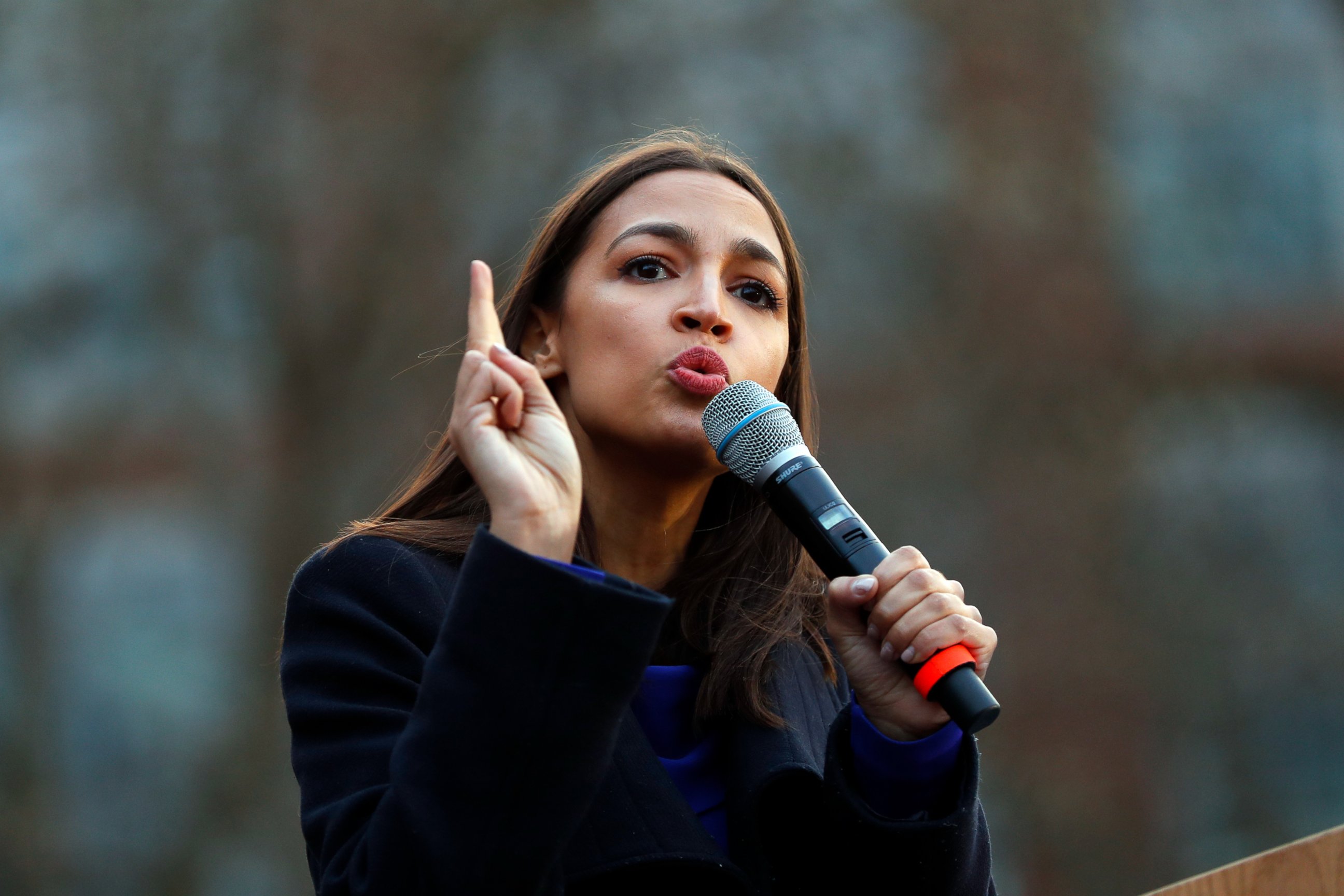 PHOTO: In this March 8, 2020, file photo Rep. Alexandria Ocasio-Cortez, D-NY., speaks at a campaign rally for then-Democratic presidential candidate Sen. Bernie Sanders, I-Vt., in Ann Arbor, Mich.