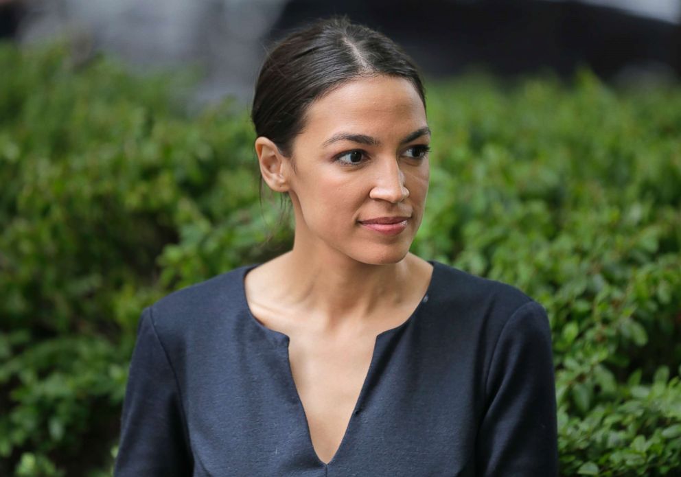 PHOTO: Alexandria Ocasio-Cortez takes a moment between interviews in New York City, June 27, 2018.