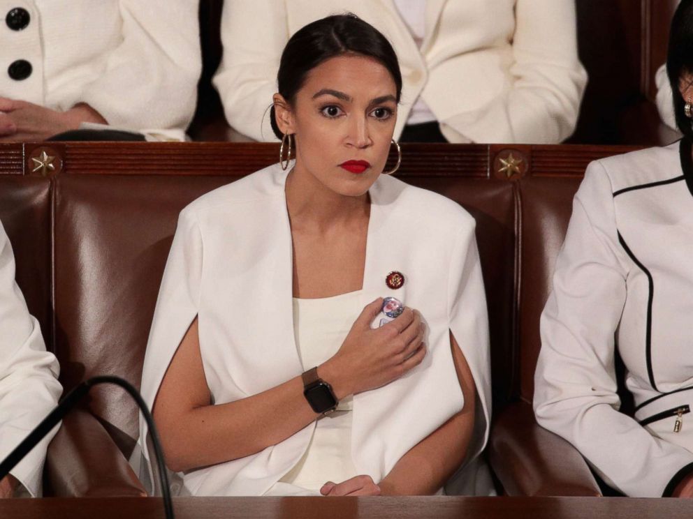 PHOTO: Rep. Alexandria Ocasio-Cortez watches President Donald Trump's State of the Union address at the U.S. Capitol Building on Feb. 5, 2019 in Washington.