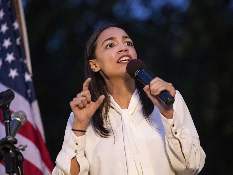 PHOTO: Rep. Alexandria Ocasio-Cortez speaks during a vigil for the victims of the recent mass shootings in El Paso, Texas and Dayton, Ohio, in Grand Army Plaza on Aug. 5, 2019 in the Brooklyn borough of New York.