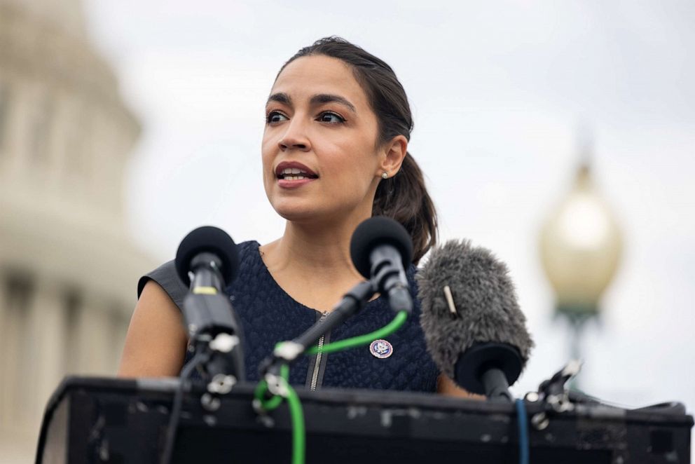 PHOTO: Rep. Alexandria Ocasio-Cortez speaks in front of the U.S. Capitol on July 28th, 2022.