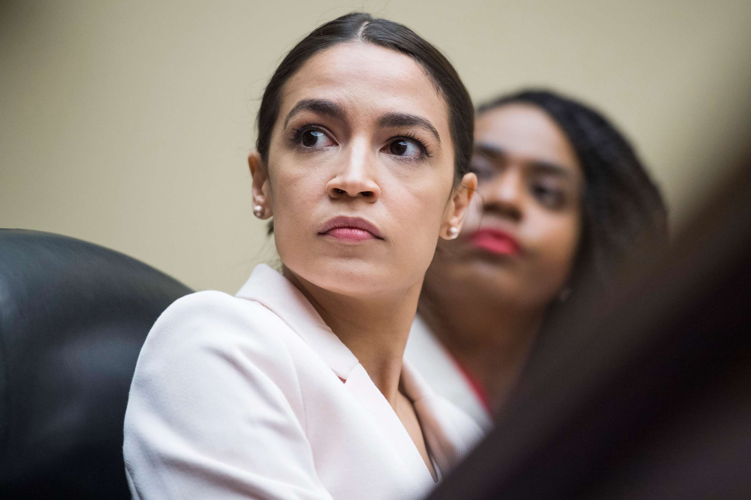 PHOTO: Reps. Alexandria Ocasio-Cortez and Ayanna Pressley attend a House Oversight and Reform Committee markup on Capitol Hill, June 12, 2019. 