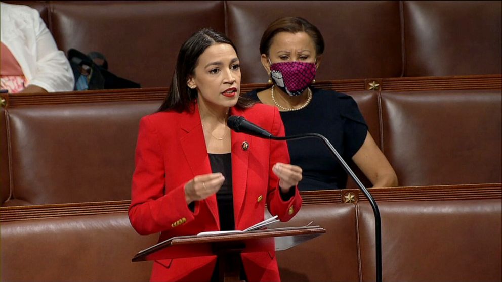 PHOTO: Rep. Alexandria Ocasio-Cortez speaks on the House floor, July 23, 2020, in Washington, DC.