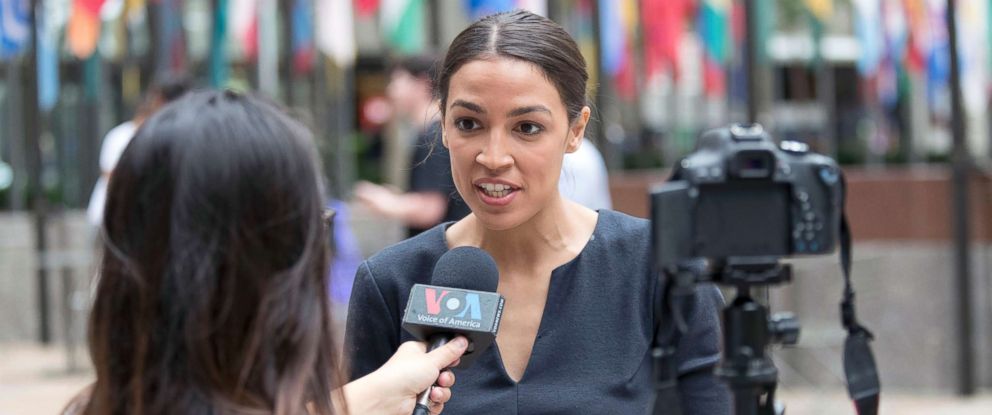 PHOTO: Alexandria Ocasio-Cortez, is photographed while being interviewed in Rockefeller Center, June 27, 2018, in New York City.