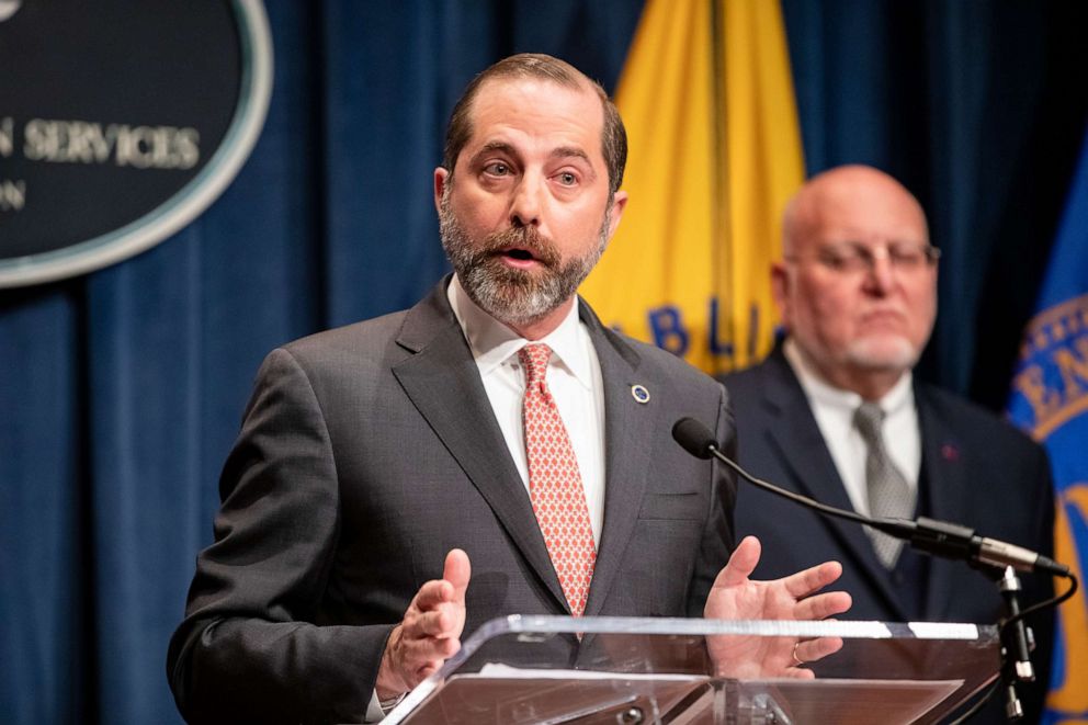 PHOTO: File photo: Health and Human Services Secretary Alex Azar speaks during a press conference today on the coordinated public health response to the 2019 coronavirus on Jan. 28, 2020, in Washington.