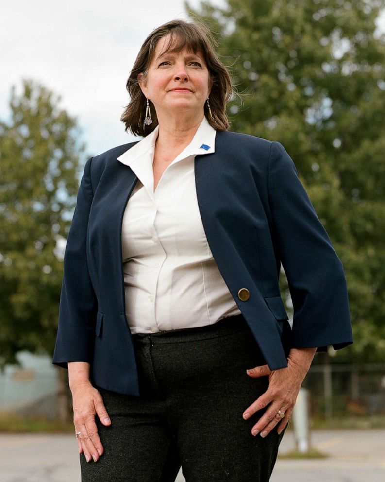 PHOTO: Alyse Galvin stands outside her campaign headquarters in Anchorage, Ala.,  Sept. 8, 2020. 