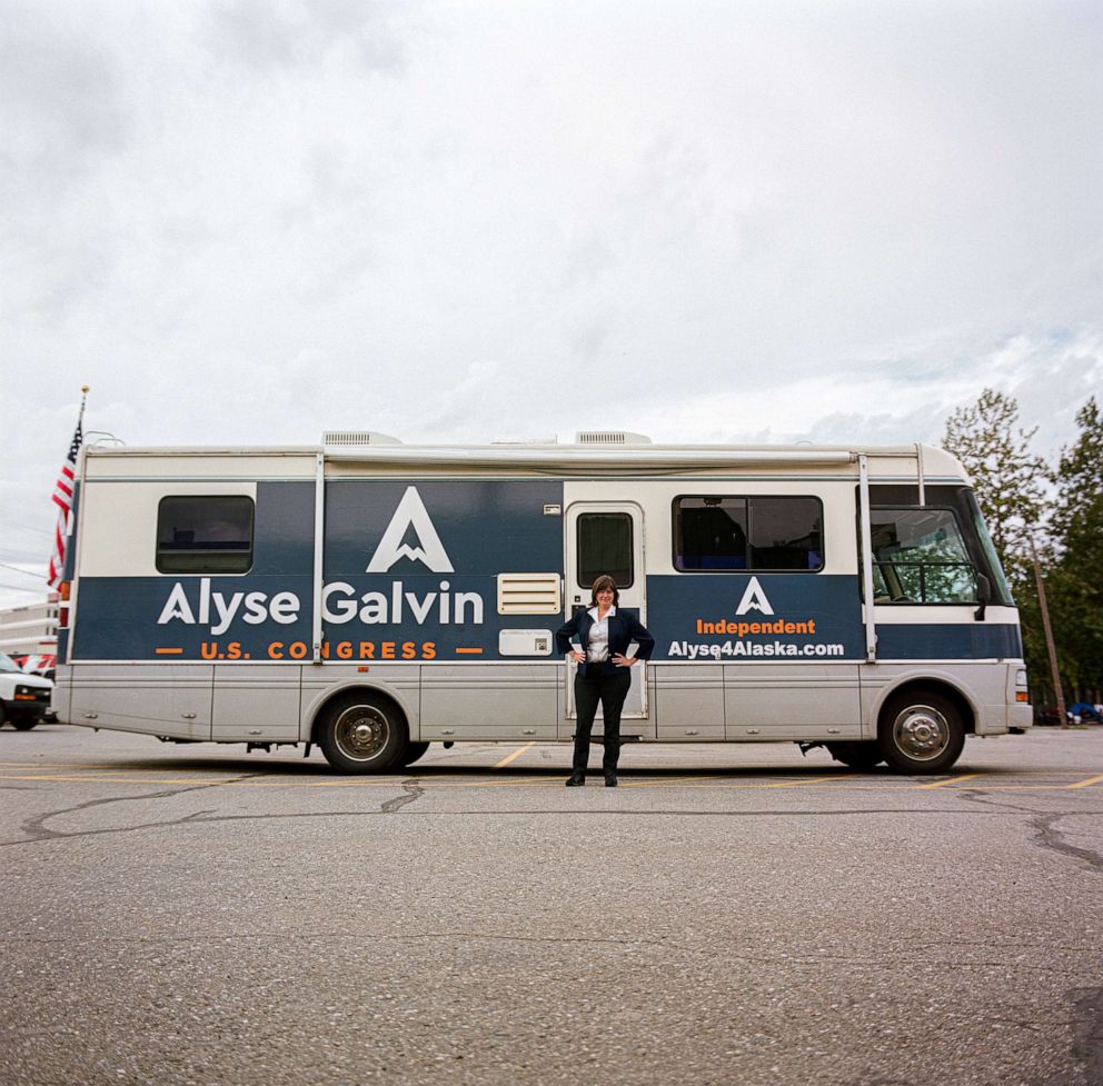 PHOTO: Alyse Galvin stands outside her campaign headquarters in Anchorage, Ala.,  Sept. 8, 2020. 