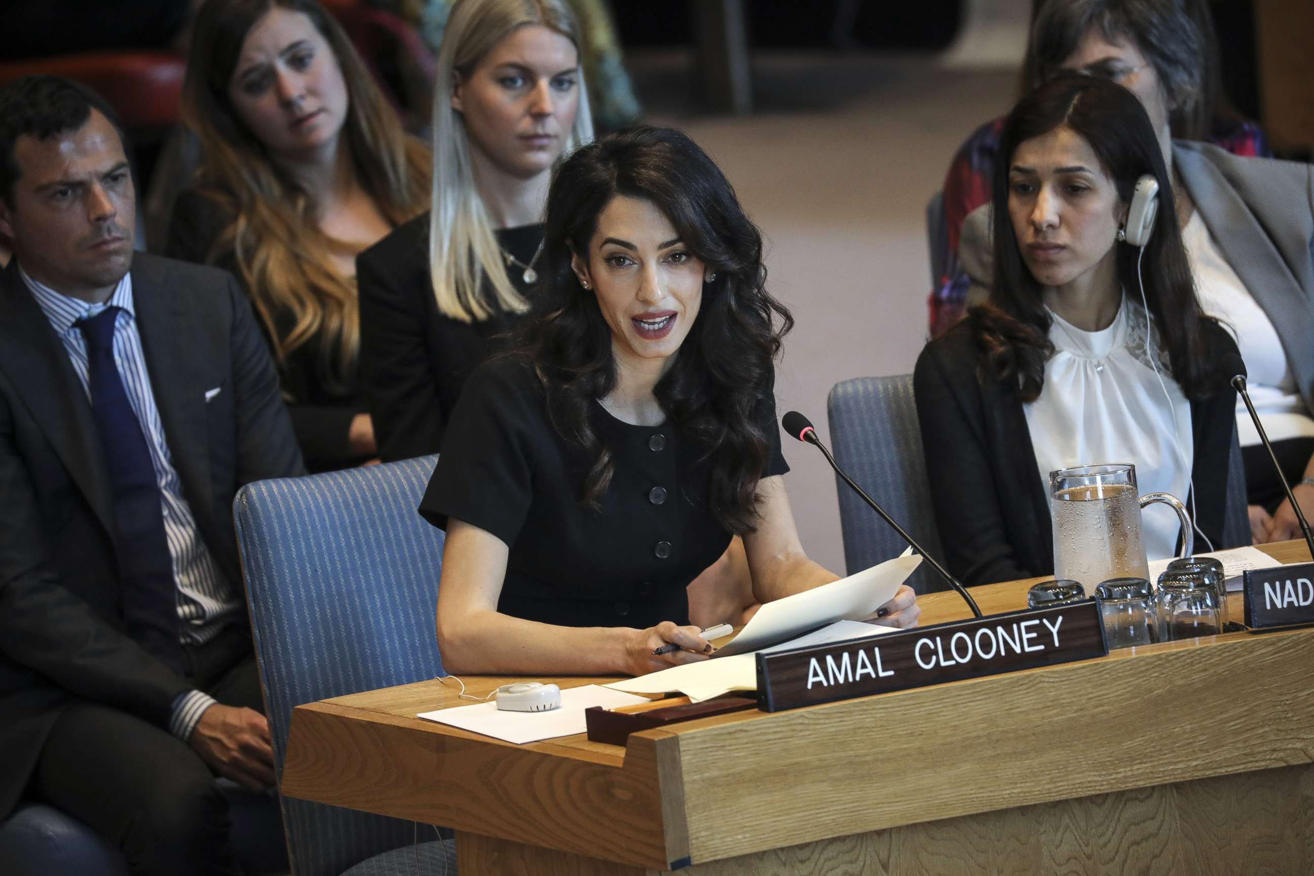 PHOTO: Amal Clooney speaks during a United Nations Security Council meeting at U.N. headquarters, April 23, 2019, in New York.