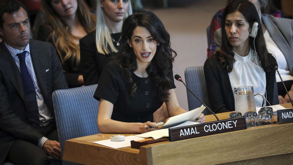 PHOTO: Amal Clooney speaks during a United Nations Security Council meeting at U.N. headquarters, April 23, 2019, in New York.