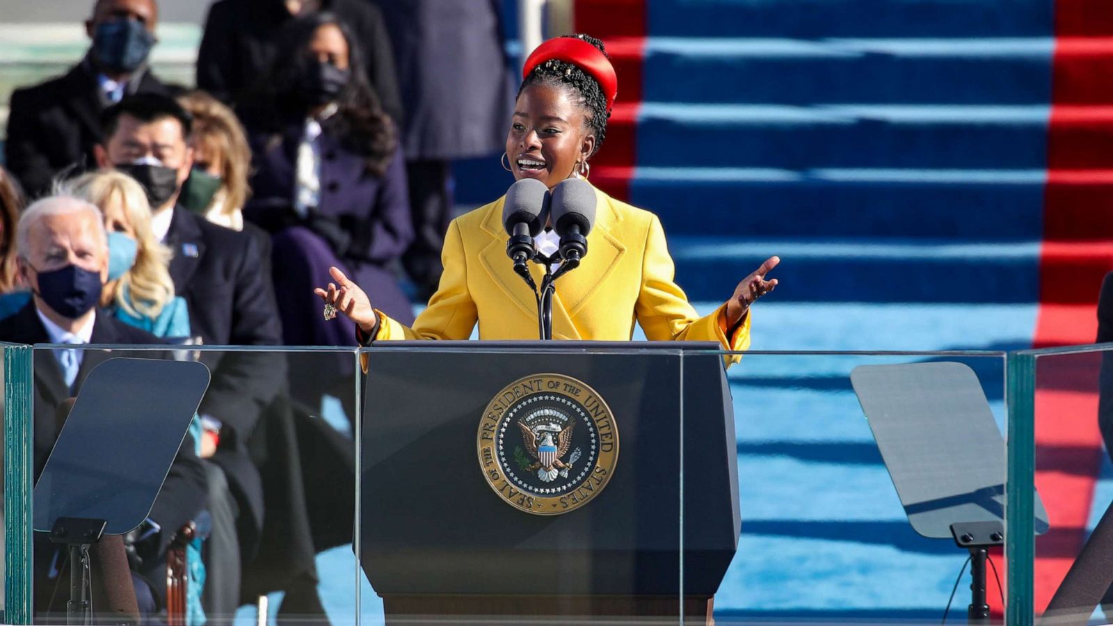 PHOTO: Youth Poet Laureate Amanda Gorman speaks at the inauguration of President Joe Biden on the West Front of the U.S. Capitol on Jan. 20, 2021, in Washington, D.C.