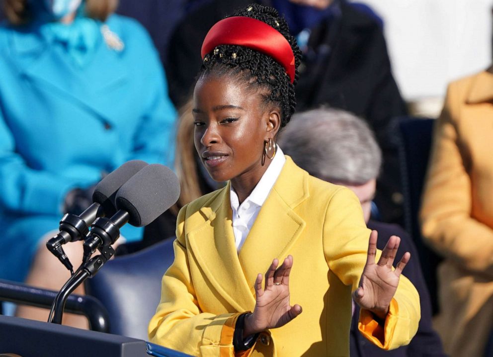 PHOTO: Amanda Gorman recites a poem during the inauguration of Joe Biden as the 46th President of the United States on the West Front of the U.S. Capitol in Washington, D.C., Jan. 20, 2021.