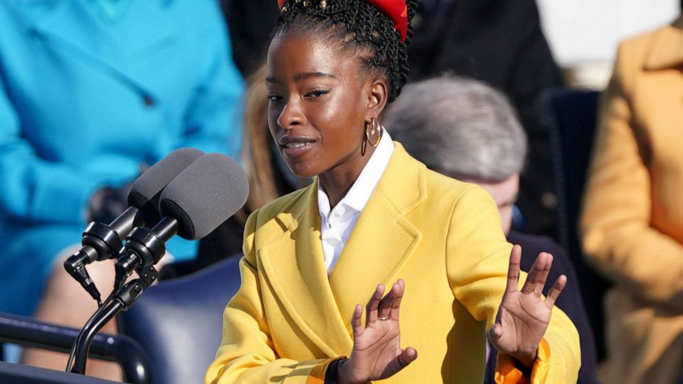 PHOTO: Amanda Gorman recites a poem during the inauguration of Joe Biden as the 46th President of the United States on the West Front of the U.S. Capitol in Washington, D.C., Jan. 20, 2021.