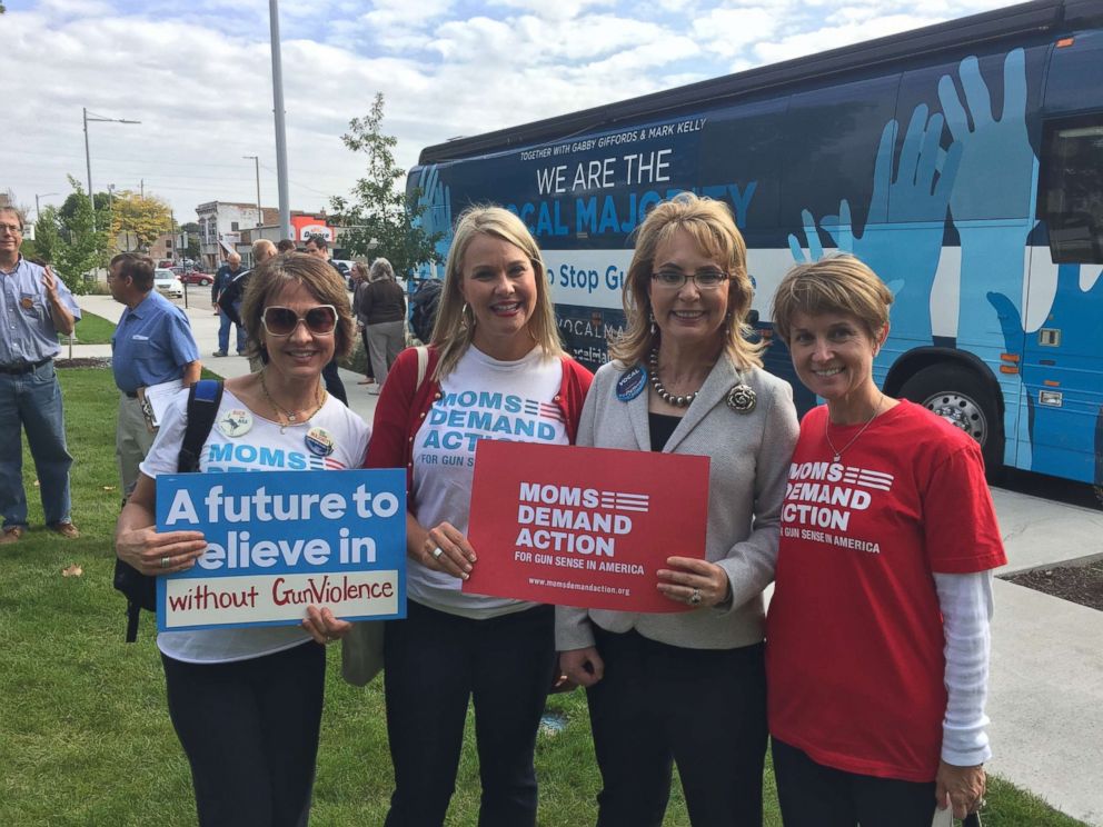 PHOTO: Amber Gustafson, (2nd L), is pictured in Cedar Rapids, Iowa in 2016 with former congresswoman Gabrielle Giffords, (2nd R), and other leading activists for stricter gun laws.