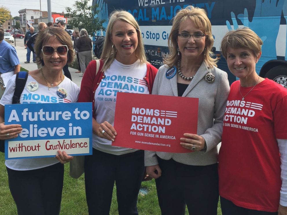 PHOTO: Amber Gustafson, (2nd L), is pictured in Cedar Rapids, Iowa in 2016 with former congresswoman Gabrielle Giffords, (2nd R), and other leading activists for stricter gun laws.