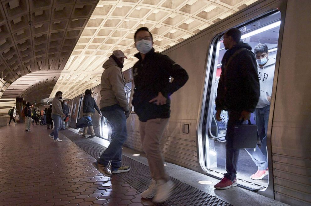 PHOTO: People take metro today at Metro Center Station in Washington DC, Dec. 01, 2020. 
