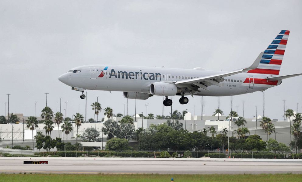 PHOTO: An American Airlines Boeing 737-823 lands at Miami International Airport, Monday, July 27, 2020. 