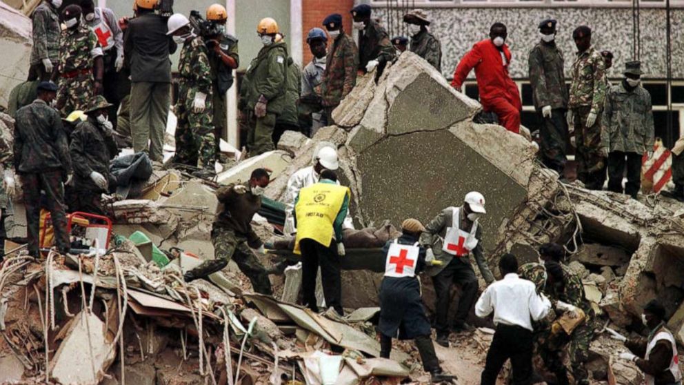 PHOTO: A body is carried from the wreckage in Nairobi, Kenya, following a bombing near the U.S. Embassy, Aug. 9, 1998.