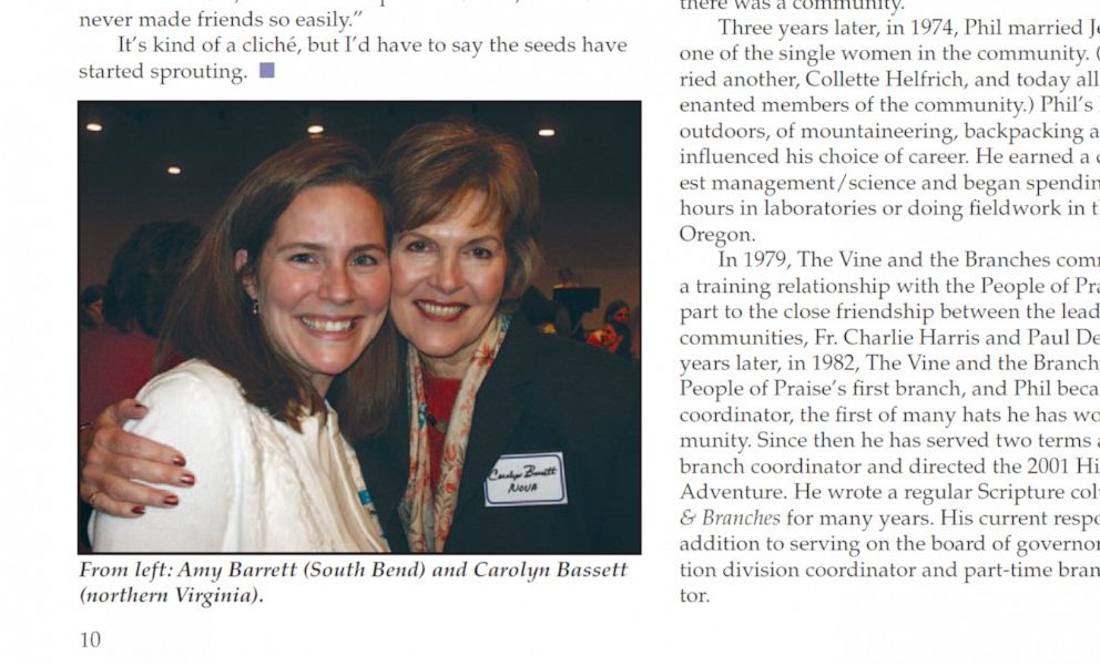 PHOTO: A photograph of Judge Amy Coney Barrett, under consideration for nomination to the Supreme Court, appeared in a May 2006 issue of "Vine & Branches," a publication from the People of Praise, with an article about a women's leadership conference.