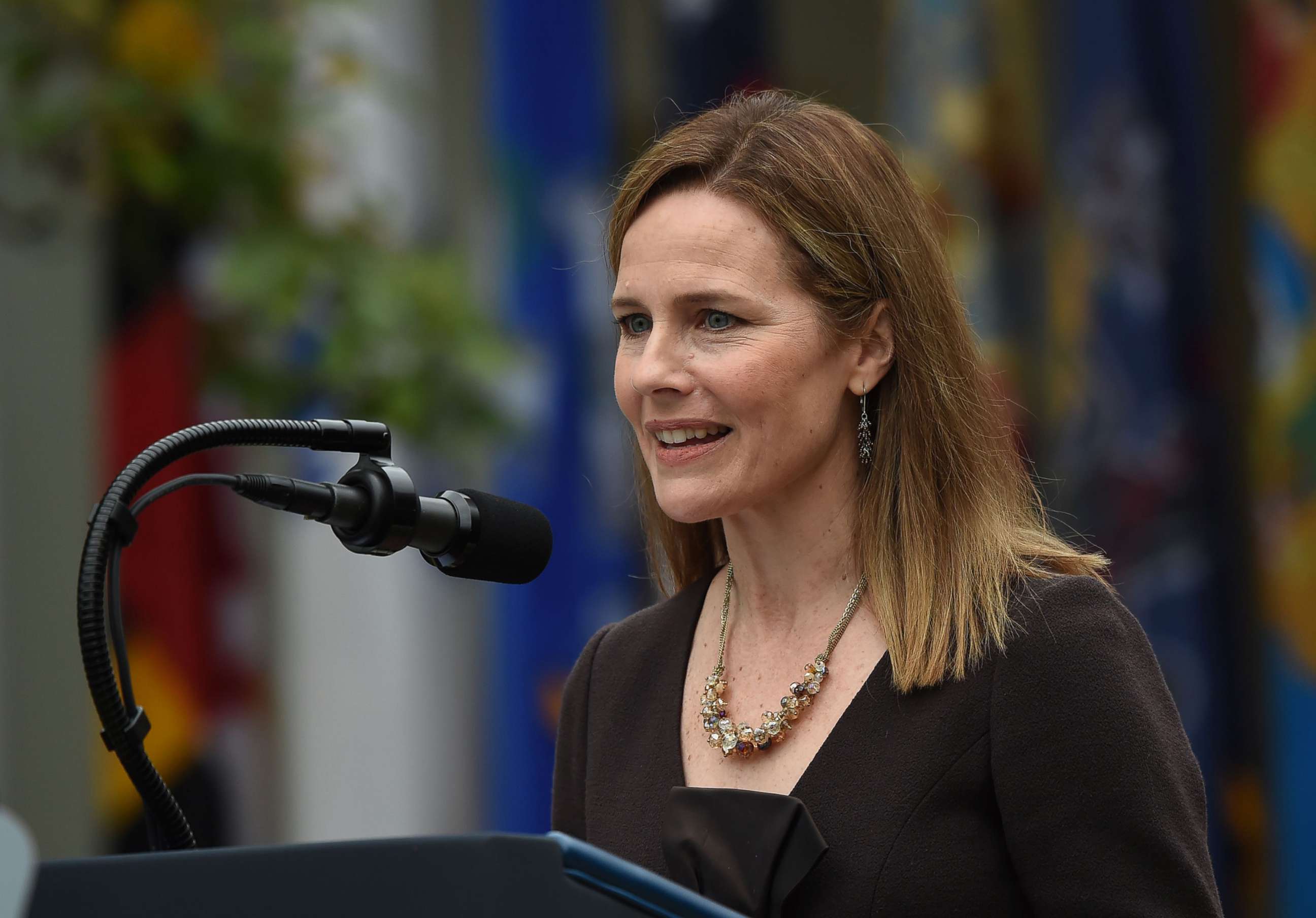 PHOTO: Judge Amy Coney Barrett speaks after being nominated to the US Supreme Court by President Donald Trump in the Rose Garden of the White House in Washington, DC, on Sept. 26, 2020.